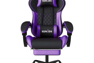 Gaming-Stuhl, Ergonomisch, Verstellbare Rückenlehne, Fußstütze, Lendenkissen
