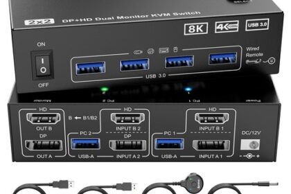 ESKEVE KVM-Umschalter 8K Dual-Monitor 2 PC