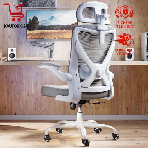 Bürostuhl Ergonomisch Verstellbare Lordosenstütze Kopfstütze Grau
